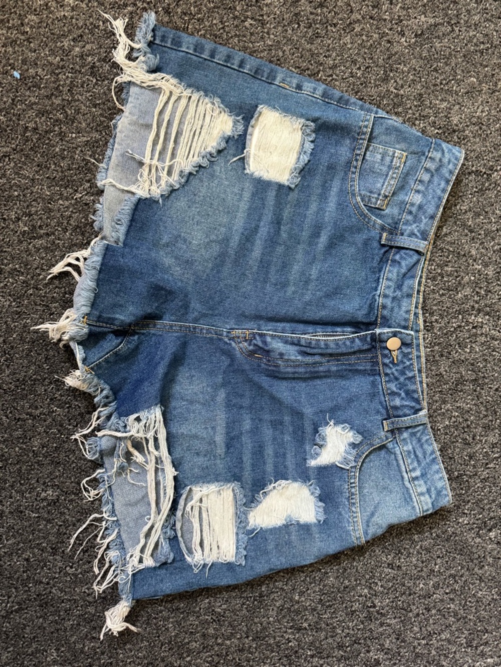 Distressed High-Rise Denim Shorts - Blue